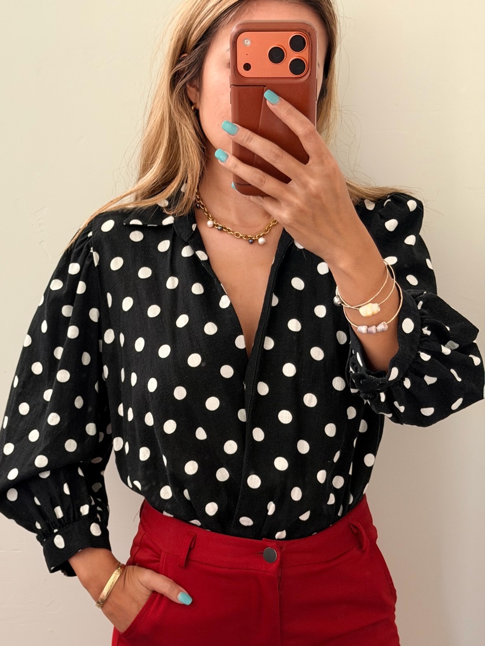Studio F | Black Polka Dot Wrap Bodysuit